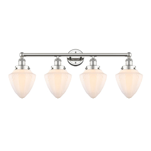Innovations Bullet 34in 4-Light Bath Vanity Light | Industrial Polished Nickel and Matte White Frosted Glass | Bathroom Vanity | Model 616-4W-PN-G661-7