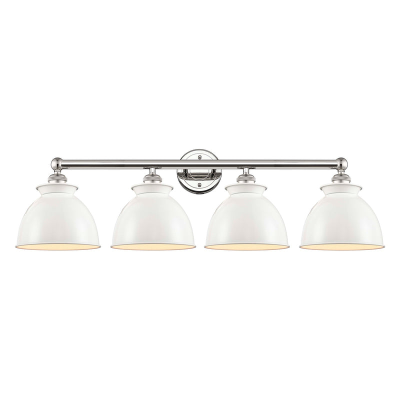 Innovations Adirondack 35in 4-Light Bath Vanity | Industrial Farmhouse Polished Nickel and Glossy White Metal Shade | Bathroom | Model 616-4W-PN-M14-W