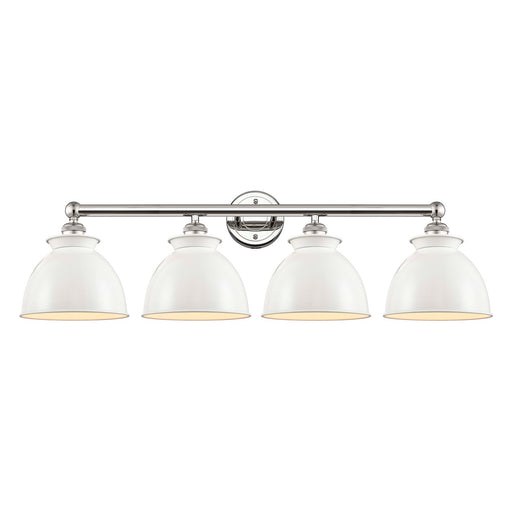 Innovations Adirondack 35in 4-Light Bath Vanity | Industrial Farmhouse Polished Nickel and Glossy White Metal Shade | Bathroom | Model 616-4W-PN-M14-W