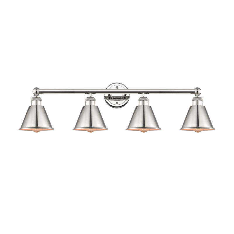 Innovations Smithfield 34in 4-Light Bath Vanity Light | Industrial Farmhouse Polished Nickel Steel and Cast Brass with Polished | Model 616-4W-PN-M8-PN
