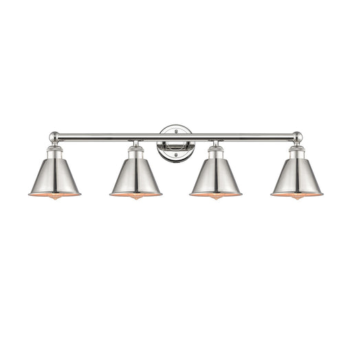 Innovations Smithfield 34in 4-Light Bath Vanity Light | Industrial Farmhouse Polished Nickel Steel and Cast Brass with Polished | Model 616-4W-PN-M8-PN