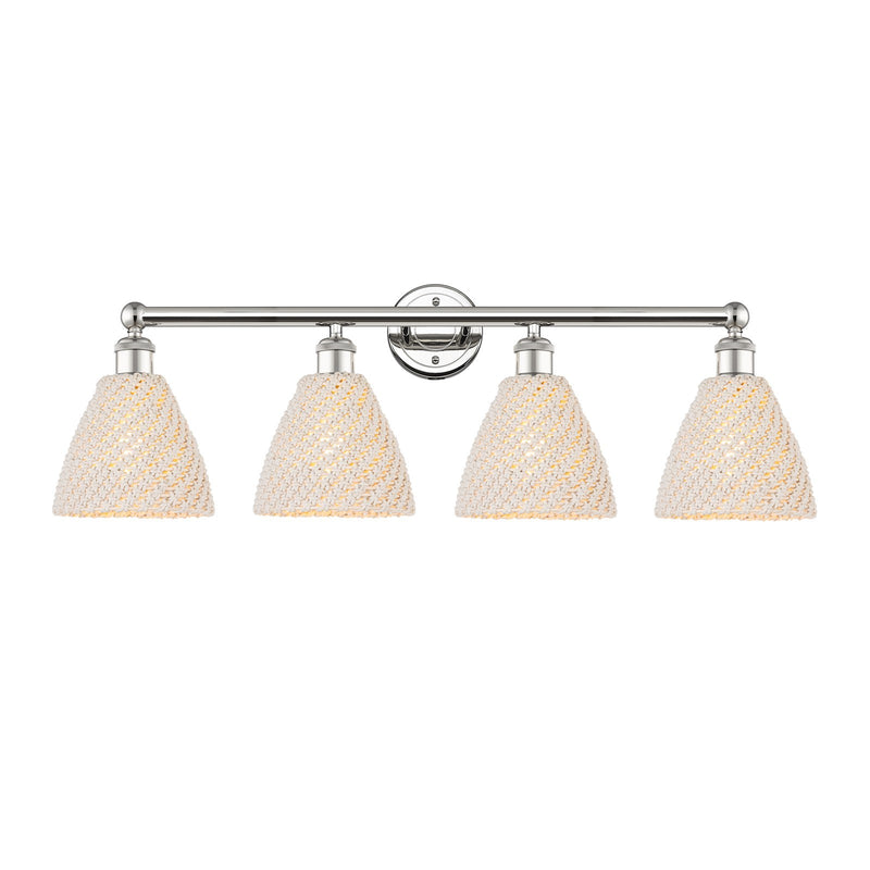 Innovations Bristol Natural 34.5in 4-Light Bath Vanity Light | Industrial Polished Nickel Steel and Natural Fiber Shade | Model 616-4W-PN-NBD-75-NAT