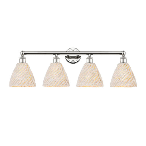 Innovations Bristol Natural 34.5in 4-Light Bath Vanity Light | Industrial Polished Nickel Steel and Natural Fiber Shade | Model 616-4W-PN-NBD-75-NAT