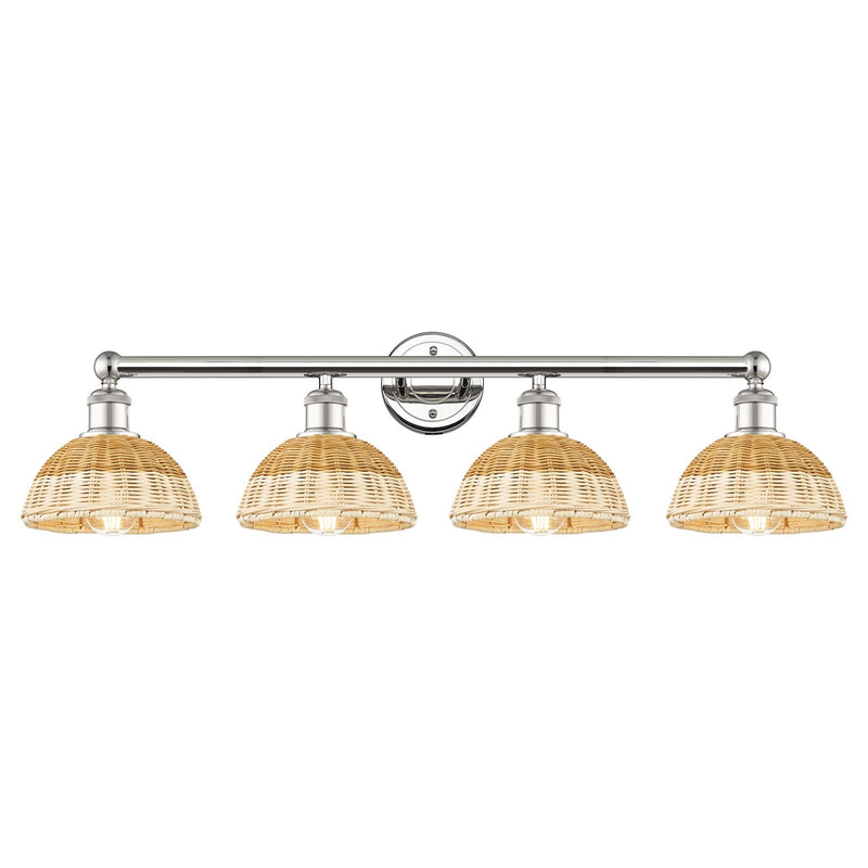 Innovations Bristol Natural II 35in 4-Light Bath Vanity Light | Industrial Polished Nickel Steel and Natural Fiber Shade | Model 616-4W-PN-NBD2-75-NAT