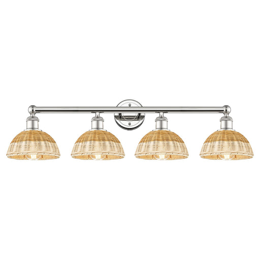 Innovations Bristol Natural II 35in 4-Light Bath Vanity Light | Industrial Polished Nickel Steel and Natural Fiber Shade | Model 616-4W-PN-NBD2-75-NAT