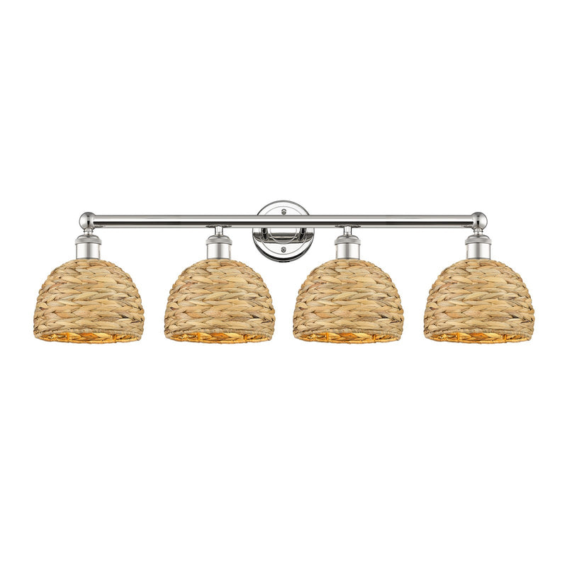 Innovations Woven Rattan 35in 4-Light Bath Vanity Light | Industrial Polished Nickel Steel and Natural Rattan Shade | Bathroom | Model 616-4W-PN-RBD-8-NAT