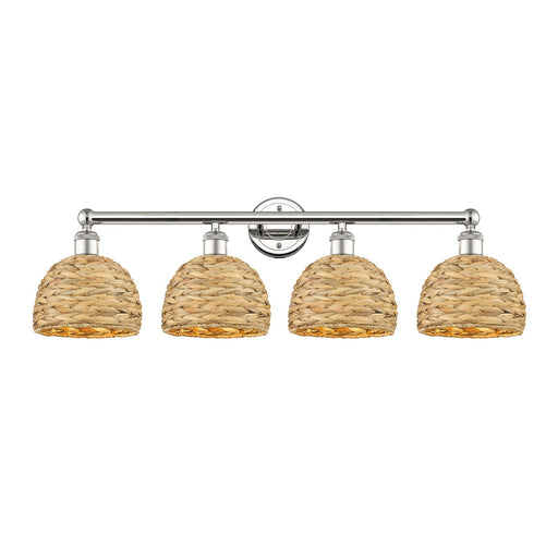 Innovations Woven Rattan 35in 4-Light Bath Vanity Light | Industrial Polished Nickel Steel and Natural Rattan Shade | Bathroom | Model 616-4W-PN-RBD-8-NAT