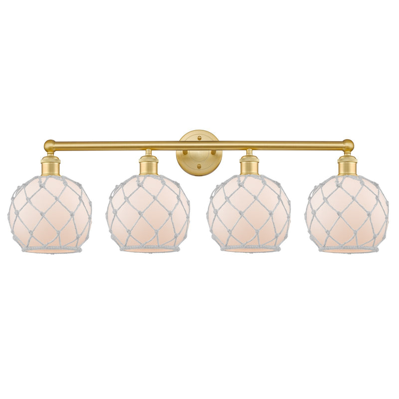 Innovations Farmhouse Rope 35in 4-Light Bath Vanity | Industrial Satin Gold Steel and Cast Brass with White Frosted Glass and | Model 616-4W-SG-G121-8RW