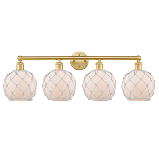Innovations Farmhouse Rope 35in 4-Light Bath Vanity | Industrial Satin Gold Steel and Cast Brass with White Frosted Glass and | Model 616-4W-SG-G121-8RW
