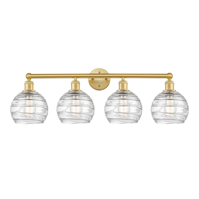 Innovations Athens Deco Swirl 35in 4-Light Bath Vanity Light | Industrial Satin Gold Steel and Clear Glass | Bathroom Vanity | Model 616-4W-SG-G1213-8CL