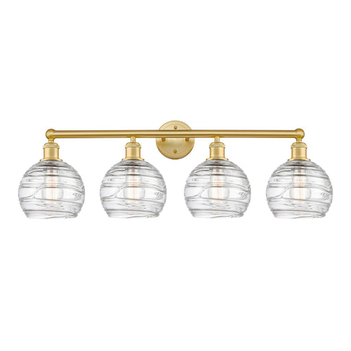Innovations Athens Deco Swirl 35in 4-Light Bath Vanity Light | Industrial Satin Gold Steel and Clear Glass | Bathroom Vanity | Model 616-4W-SG-G1213-8CL