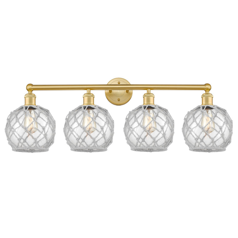 Innovations Farmhouse Rope 35in 4-Light Bath Vanity | Industrial Satin Gold Steel and Clear Glass with White Rope | Bathroom | Model 616-4W-SG-G122-8RW