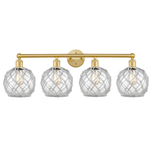Innovations Farmhouse Rope 35in 4-Light Bath Vanity | Industrial Satin Gold Steel and Clear Glass with White Rope | Bathroom | Model 616-4W-SG-G122-8RW
