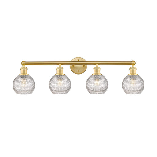 Innovations Athens 33in 4-Light Bath Vanity Light | Modern Farmhouse Satin Gold Steel and Clear Basket Weave Glass | Bathroom | Model 616-4W-SG-G122C-6CL