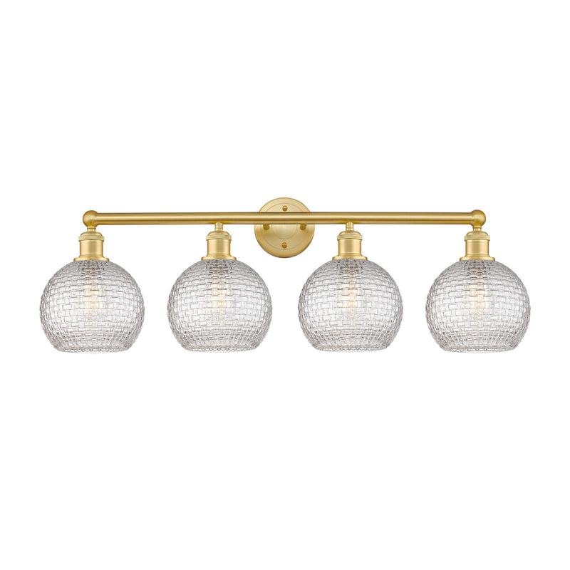 Innovations Athens 35in 4-Light Bath Vanity Light | Modern Farmhouse Satin Gold Steel and Clear Basket Weave Glass | Bathroom | Model 616-4W-SG-G122C-8CL