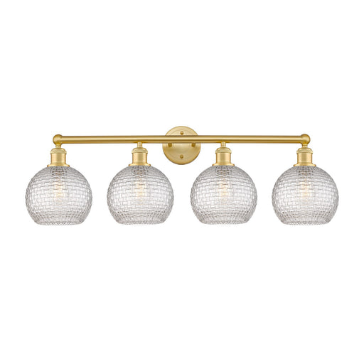 Innovations Athens 35in 4-Light Bath Vanity Light | Modern Farmhouse Satin Gold Steel and Clear Basket Weave Glass | Bathroom | Model 616-4W-SG-G122C-8CL