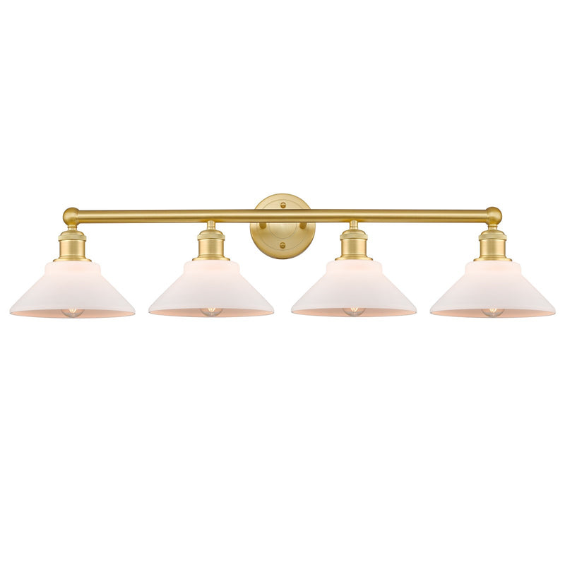 Innovations Orwell 35in 4-Light Bath Vanity Light | Industrial Satin Gold Steel and Cast Brass with Matte White Glass Shades | Model 616-4W-SG-G131
