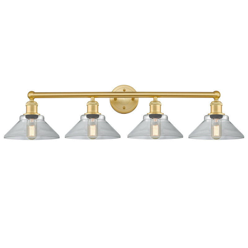 Innovations Orwell 35in 4-Light Bath Vanity Light | Industrial Satin Gold Steel and Cast Brass with Clear Cone Glass Shades | Model 616-4W-SG-G132