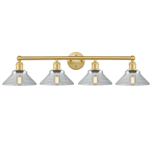 Innovations Orwell 35in 4-Light Bath Vanity Light | Industrial Satin Gold Steel and Cast Brass with Clear Cone Glass Shades | Model 616-4W-SG-G132