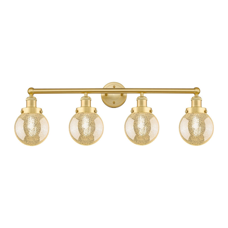 Innovations Beacon 33in 4-Light Bath Vanity Light | Industrial Satin Gold Steel and Mercury Glass | Bathroom Vanity & Powder Room | Model 616-4W-SG-G208-6