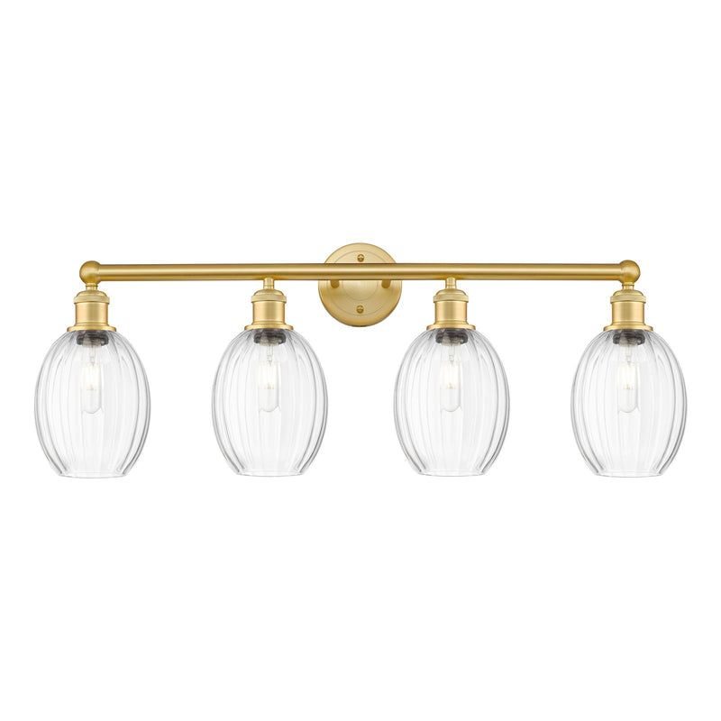 Innovations Preston Bulb 33in 4-Light Bath Vanity | Industrial Satin Gold Steel and Clear Glass | Bathroom & Powder Room | Model 616-4W-SG-G459-6CL