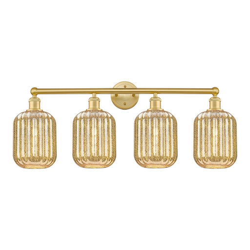 Innovations Preston Cylinder 34in 4-Light Bath Vanity | Industrial Satin Gold Steel and Mercury Glass | Bathroom Vanity Light | Model 616-4W-SG-G460-7ME