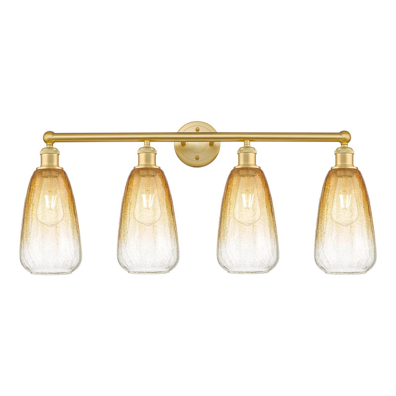Innovations Brookhaven Almond 33in 4-Light Bath Vanity Light | Industrial Satin Gold Steel and Amber Glass | Kitchen & Bathroom | Model 616-4W-SG-G480-6AM
