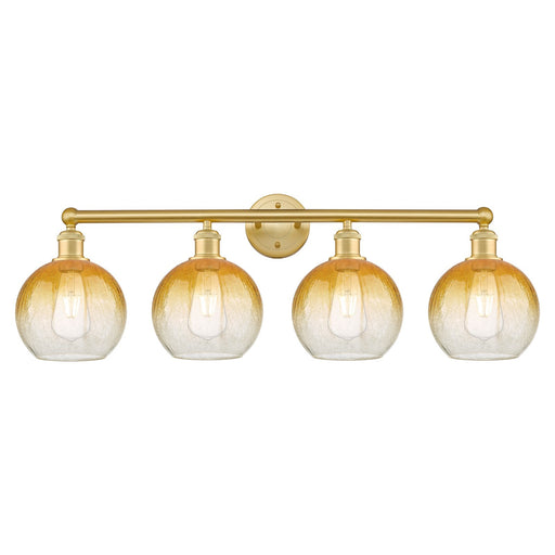 Innovations Brookhaven Globe 35in 4-Light Bath Vanity Light | Industrial Satin Gold Steel and Amber Glass | Bathroom Vanity | Model 616-4W-SG-G483-8AM
