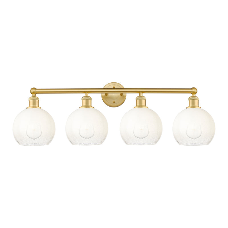 Innovations Brookhaven Globe 35in 4-Light Bath Vanity Light | Industrial Satin Gold Steel and Opal Glass | Bathroom Vanity | Model 616-4W-SG-G483-8OP