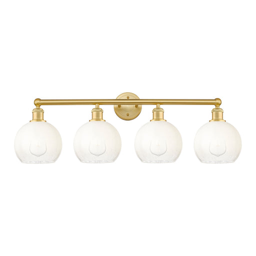 Innovations Brookhaven Globe 35in 4-Light Bath Vanity Light | Industrial Satin Gold Steel and Opal Glass | Bathroom Vanity | Model 616-4W-SG-G483-8OP