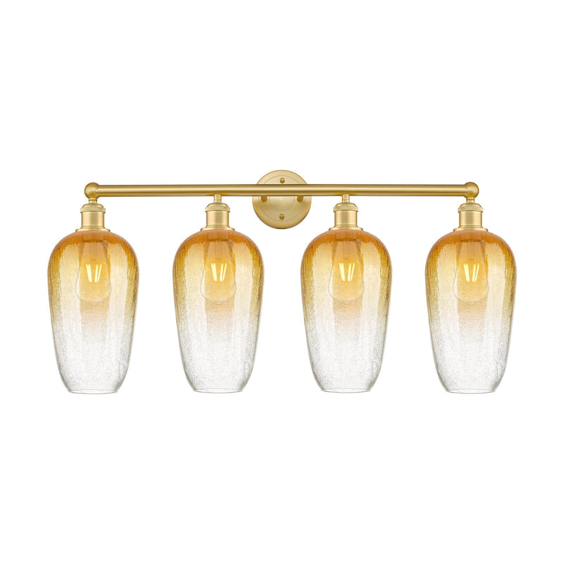 Innovations Brookhaven Flute 34in 4-Light Bath Vanity | Industrial Satin Gold Steel and Cast Brass with Amber Glass Shades | Model 616-4W-SG-G484-7AM