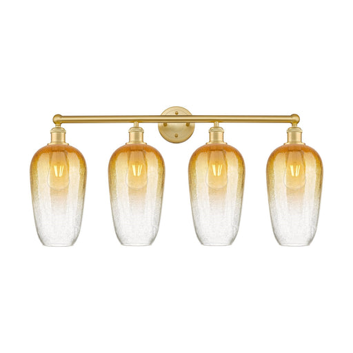 Innovations Brookhaven Flute 34in 4-Light Bath Vanity | Industrial Satin Gold Steel and Cast Brass with Amber Glass Shades | Model 616-4W-SG-G484-7AM