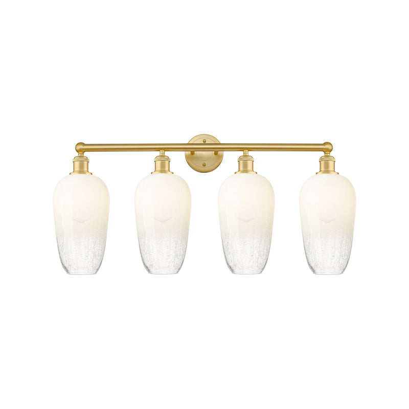 Innovations Brookhaven Flute 34in 4-Light Bath Vanity | Industrial Satin Gold Steel and Cast Brass with Opal Glass Shades | Model 616-4W-SG-G484-7OP