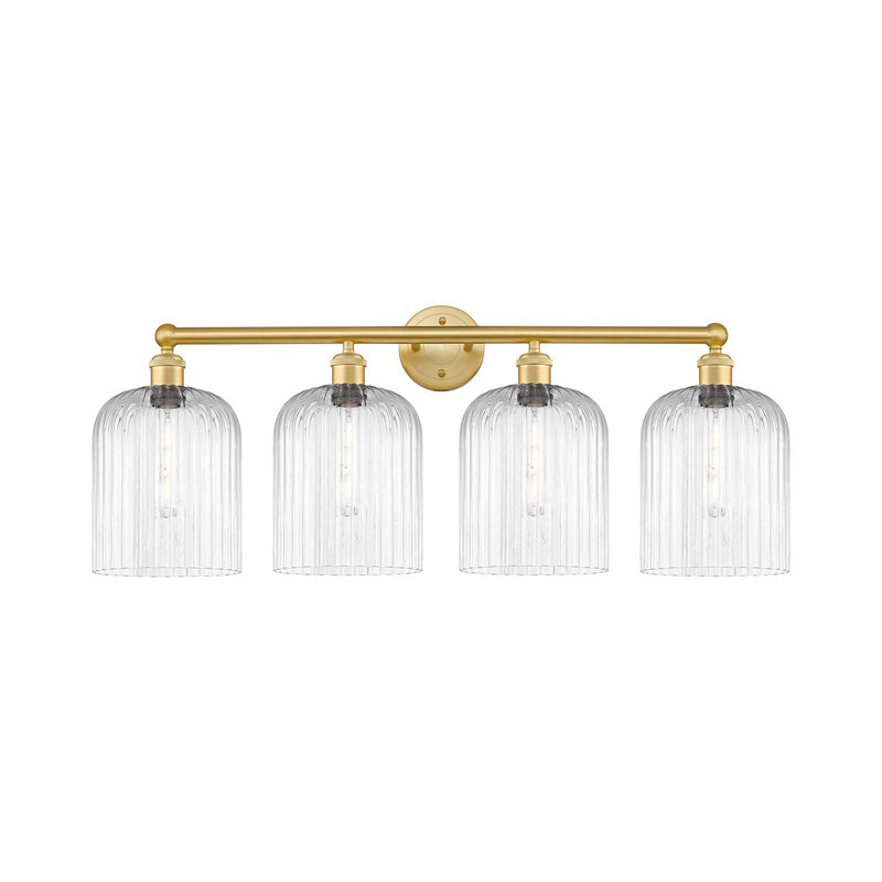 Innovations Bridal Veil 32in 4-Light Bath Vanity Light | Art Nouveau Satin Gold Steel and Clear Ribbed Glass | Bathroom Vanity | Model 616-4W-SG-G559-8CL