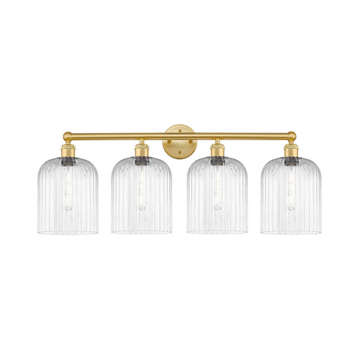 Innovations Bridal Veil 32in 4-Light Bath Vanity Light | Art Nouveau Satin Gold Steel and Clear Ribbed Glass | Bathroom Vanity | Model 616-4W-SG-G559-8CL