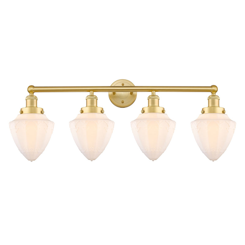 Innovations Bullet 34in 4-Light Bath Vanity Light | Industrial Satin Gold and Matte White Frosted Glass | Bathroom Vanity | 34 x | Model 616-4W-SG-G661-7