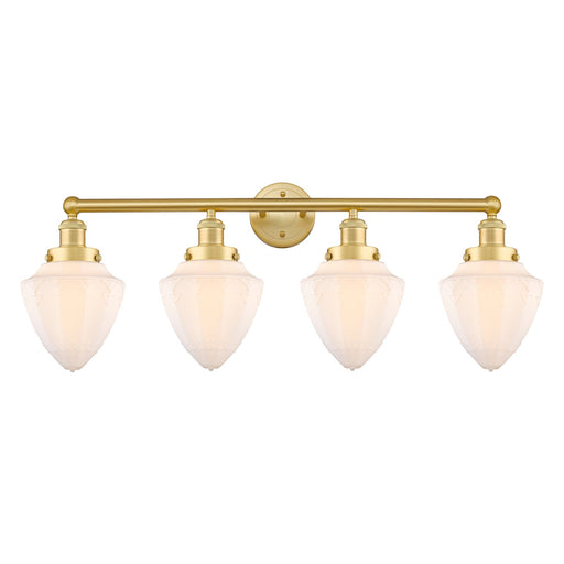 Innovations Bullet 34in 4-Light Bath Vanity Light | Industrial Satin Gold and Matte White Frosted Glass | Bathroom Vanity | 34 x | Model 616-4W-SG-G661-7