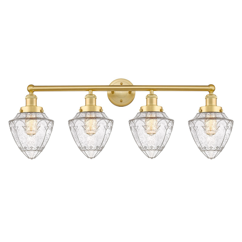 Innovations Bullet 34in 4-Light Bath Vanity Light | Industrial Satin Gold Steel and Seedy Glass | Bathroom Vanity Lighting | 34 x | Model 616-4W-SG-G664-7