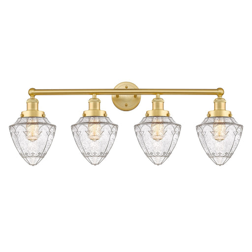 Innovations Bullet 34in 4-Light Bath Vanity Light | Industrial Satin Gold Steel and Seedy Glass | Bathroom Vanity Lighting | 34 x | Model 616-4W-SG-G664-7