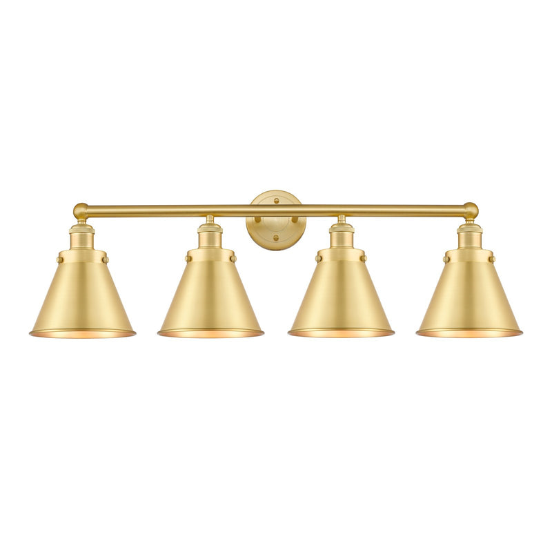 Innovations Appalachian 35in 4-Light Bath Vanity Light | Industrial Satin Gold Steel and Cast Brass with Satin Gold Metal Cone | Model 616-4W-SG-M13-SG