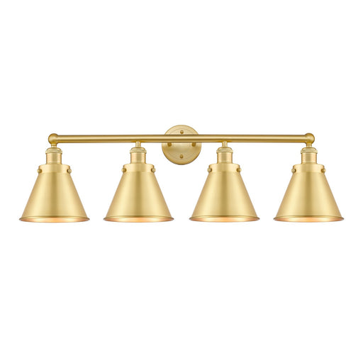 Innovations Appalachian 35in 4-Light Bath Vanity Light | Industrial Satin Gold Steel and Cast Brass with Satin Gold Metal Cone | Model 616-4W-SG-M13-SG