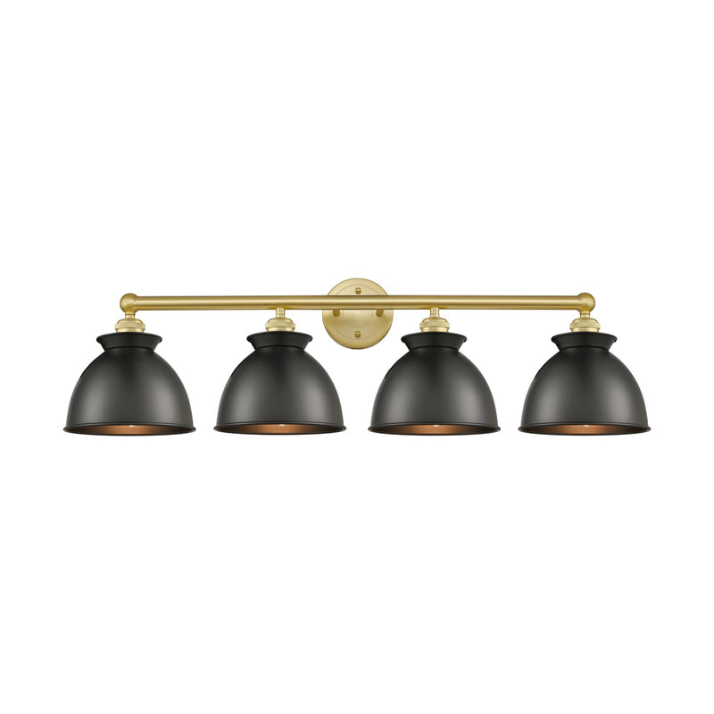 Innovations Adirondack 35in 4-Light Bath Vanity Light | Industrial Farmhouse Satin Gold Steel and Matte Black Metal Shade | Model 616-4W-SG-M14-BK