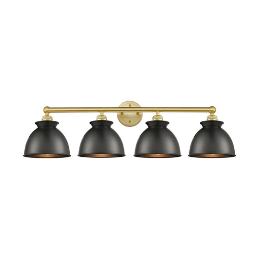 Innovations Adirondack 35in 4-Light Bath Vanity Light | Industrial Farmhouse Satin Gold Steel and Matte Black Metal Shade | Model 616-4W-SG-M14-BK