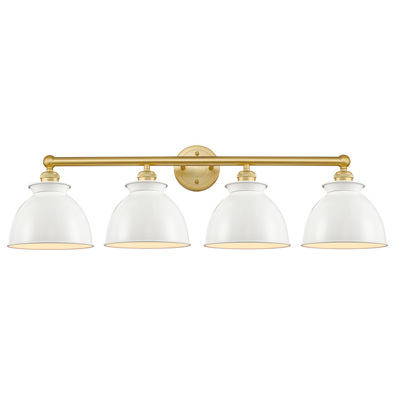 Innovations Adirondack 35in 4-Light Bath Vanity Light | Industrial Farmhouse Satin Gold Steel and Cast Brass with Glossy White | Model 616-4W-SG-M14-W