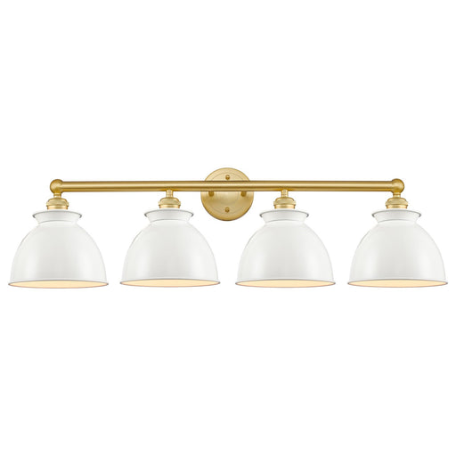 Innovations Adirondack 35in 4-Light Bath Vanity Light | Industrial Farmhouse Satin Gold Steel and Cast Brass with Glossy White | Model 616-4W-SG-M14-W