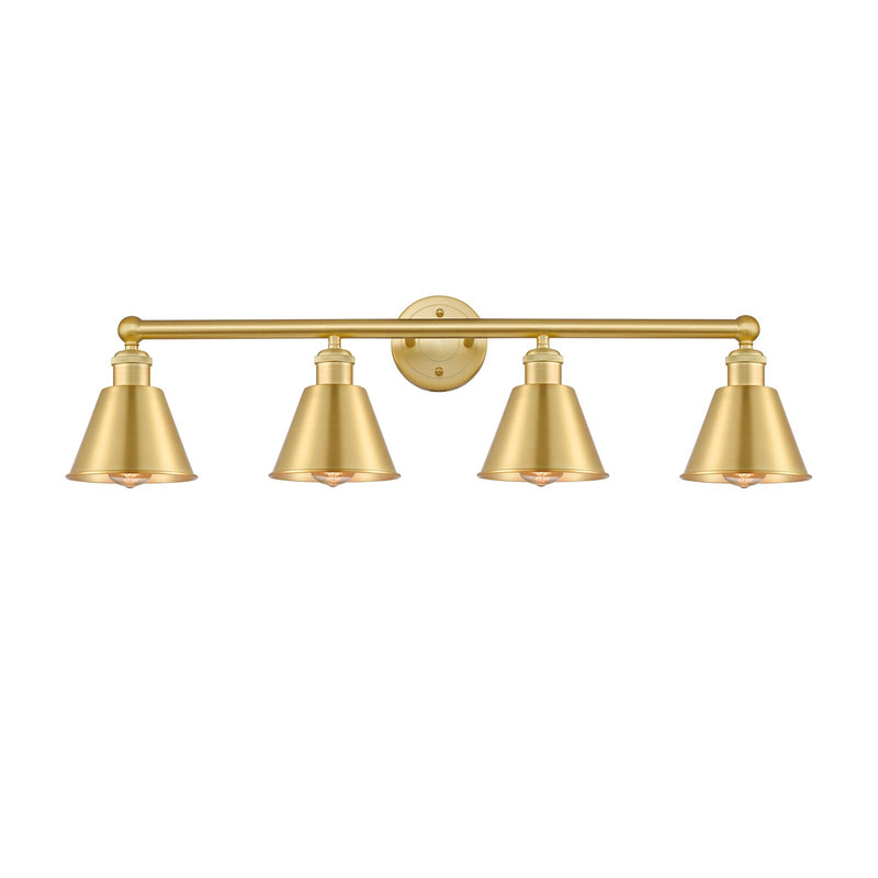 Innovations Smithfield 33.5in 4-Light Bath Vanity Light | Industrial Farmhouse Satin Gold Steel and Cast Brass with Satin Gold | Model 616-4W-SG-M8-SG