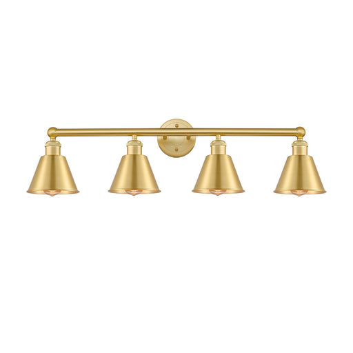 Innovations Smithfield 33.5in 4-Light Bath Vanity Light | Industrial Farmhouse Satin Gold Steel and Cast Brass with Satin Gold | Model 616-4W-SG-M8-SG