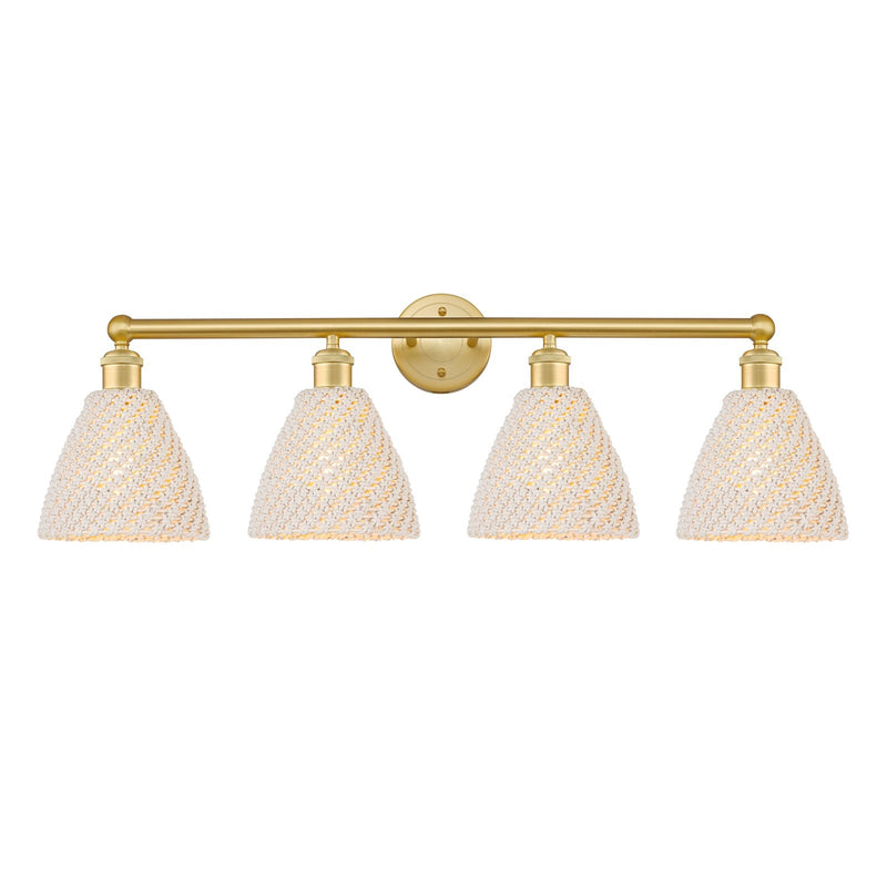 Innovations Bristol Natural 35in 4-Light Bath Vanity Light | Industrial Satin Gold Steel and Cast Brass with Natural Fiber | Model 616-4W-SG-NBD-75-NAT