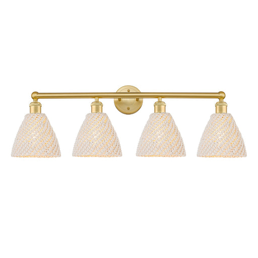 Innovations Bristol Natural 35in 4-Light Bath Vanity Light | Industrial Satin Gold Steel and Cast Brass with Natural Fiber | Model 616-4W-SG-NBD-75-NAT