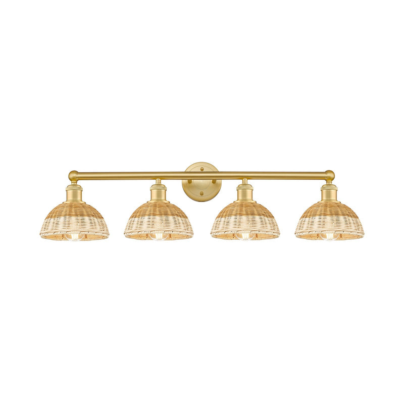 Innovations Bristol Natural II 35in 4-Light Bath Vanity Light | Industrial Satin Gold Steel and Cast Brass with Natural | Model 616-4W-SG-NBD2-75-NAT